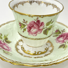 Vtg EB Foley England Teacup and Saucer - Pink Roses Mint Gold #3142 MINT picture