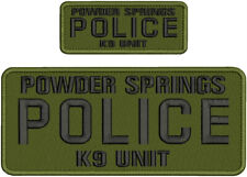 POWDER SPRINGS POLICE K9 UNIT 2 EMBROIDERY PATCHES 4X10 &2X5 VELCR@ ON BACK BLK picture