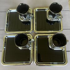 Set of 4 Japan Chrome Enamel Snack Tray Black Expresso Cup Twin Bird Industrial picture