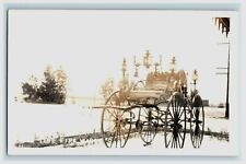 Old Time Fire Wagon - Horse Drawn RPPC Real Photo - Ornate Lighting Postcard picture