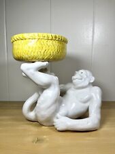 Vintage Mid Century Porcelain Monkey Holding Bowl Planter Pot picture
