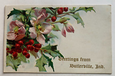 c 1900s Indiana Postcard Greetings from Butlerville Ind vintage embossed flowers picture