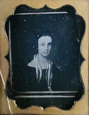 1850s Daguerreotype Framed Portrait Painting Woman Scarf Unusual Antique Photo picture