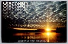 Greetings Prentice Wisconsin Scenic Sunset Natural Landscape Chrome Postcard picture