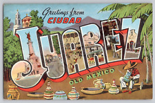 GREETINGS FROM: Ciudad, Juarez, Old Mexico 1930-40's Postcard picture