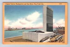 New York City NY-United Nations Headquarters And East River, Vintage Postcard picture