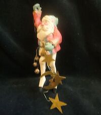 Vintage 1988 Wood Hand Painted Santa Elf Ornament Designed by Denise Calla Stars picture
