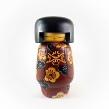 Kokeshi Wooden Doll Hand Painted Japan Floral Design Vintage Collectible 7.5