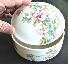 Vintage Shibata Japan Porcelain Trinket Powder Box Pink Roses Floral Butterfly picture