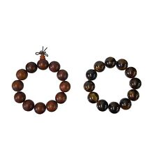 Set of 2 Brown Wood / Amber Resin Beads Hand Rosary Praying Bracelet ws3819 picture