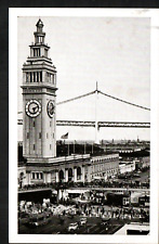 Old Postcard San Francisco 1930's Ferry Building Bay Bridge Trolley Cars Cranes picture
