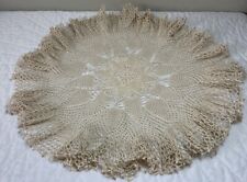 Vintage Hand Crocheted Lg. Round Doily, Ruffled Edges, Pineapple Design, Beige picture
