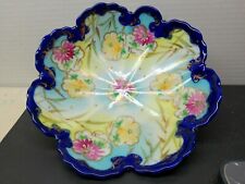Vintage Hand Painted Scalloped Bowl in Cobalt & Gold Trim picture