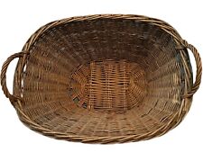 Antique  1900s Wicker Rattan Oval Clothes Laundry Wash Basket w Handles 27x19x13 picture