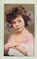 Postcard Beautiful Young Girl in Pink Dress Flowers in Hair Portrait picture
