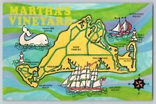 Postcard Martha's Vineyard Massachusetts Map Whale Ship Lighthouse picture
