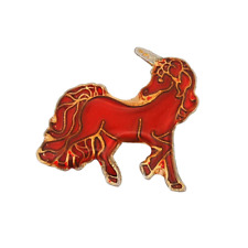 Vintage Unicorn Red Enamel Lapel Hat Pin Gold Trimmed picture
