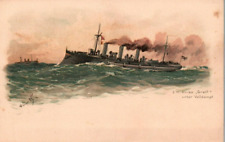 German Navy WWI Postcard c.1910s SMS Greif at Full Steam picture