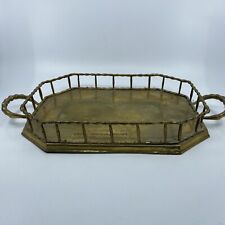 🚨RARE🚨 Vintage Brass & Copper Bamboo Tray PWF Handles Platter picture