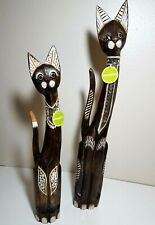 2X Tall Carved Wood Cat Figures Painted Embellished Statues Local Pickup Offered picture