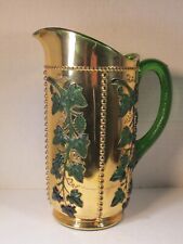 Antique EAPG U.S. Glass California Beaded Grape Green Gold Glass Water Pitcher picture