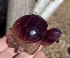 HAND CARVED PURPLE FLUORITE BABY SEA TURTLE CRYSTAL FLUORITE CARVING  🐢240G picture