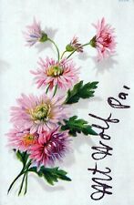 Greeting Card Pink Daisy Embossed Mica Glitter Divided Back Vintage Postcard picture