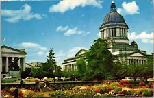 State Capitol Building Sunken Gardens Olympia Washington WA Old Car VTG Postcard picture