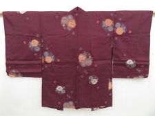 3131T11z720 Vintage Japanese Kimono Silk HAORI Chrysanthemum Dark grape picture