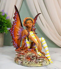 Amy Brown Fantasy Fall Ebony Fairy Sitting On Rock Garden Autumn Winds Figurine picture