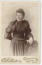 Antique c1880s ID'd Cabinet Card Lovely Woman Named Maggie Spencer Boston, MA picture