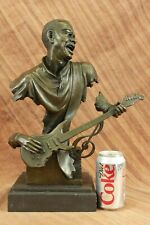 Art Deco Large Black American Music Musician Guitar Player Jazz Bronze Statue picture