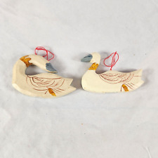 Pair of Wooden Geese Swans Christmas Ornaments Vintage Midwest Imports Birds picture