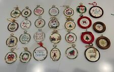 Cross Stitch Framed Christmas Ornaments Vintage Completed-Lot 27 picture