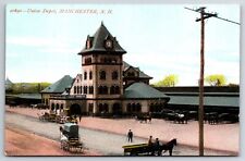 Union Depot Horse & Buggy c1900's Manchester New Hampshire NH Vintage Postcard picture