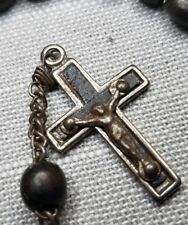 Vintage Rosary Catholic Late 1800s Ebony Black beads Christian H23 picture