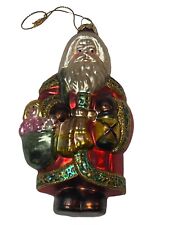 Santa w/ Toy Bag Hand Blown Glass 5” Christmas Ornament picture