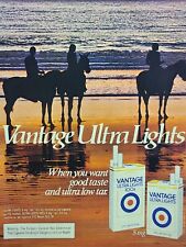 Vantage Ultra Lights Cigarettes Sunset Beach Riding Horse Vintage Print Ad 1982  picture