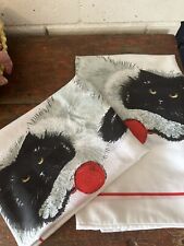 2 Vintage Pillowcases Cat Themed  STANDARD Black Red Kitty Yarn Excellent PAIR picture