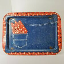 Vintage Metal Folding TV Lap Or Bed Tray Blue Jean And Bandanna Design picture