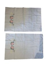 Vintage Pair of Pillow Cases HummingBirds Hand Embroidered Green 19” x 29” picture