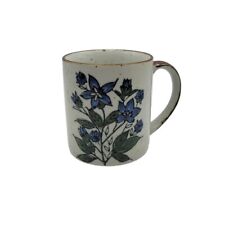 Vtg Speckled Stoneware Blue Violet Forget-Me-Not Floral Ceramic Coffee Tea Mug picture