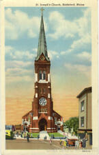 Biddeford,ME St. Joseph's Church York County Maine Linen Postcard Vintage picture