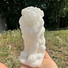 1pc Natural White jade Quartz Hand Carved Crystal Lion Skull Reiki Gem Decor picture