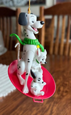 Vintage Walt Disney Ornament Christmas Magic Pongo + Puppies Sled 101 Dalmatians picture