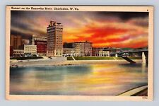 Charleston WV- West Virginia, Sunset On The Kanawha River, Vintage Postcard picture