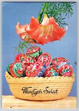 Postcard Easter Polish Greeting Card Basket of Painted Eggs     D-18 picture