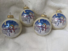 Set of 4 Vintage Snowman Bulb Ball Pearl White Glass Christmas Ornaments picture