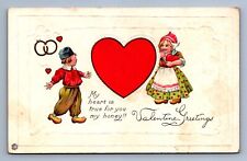 Postcard Vtg Valentine's Day Holiday Dutch Children Heart Love True For You picture
