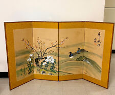 Vintage ATQ Chinese Japanese Asian Art 4 Panel Screen Hand Painted Silk 35 X 60 picture